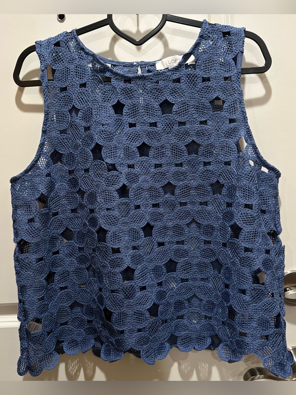 LOFT Blue Crochet Sleeveless Top with Flower Pattern